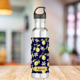 Monogram Citrus Lemon Frucht Botanisches Muster Edelstahlflasche