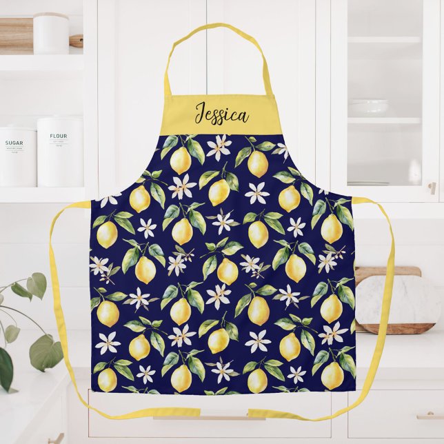 Monogram Citrus Lemon Frucht Botanisches Muster Schürze (In situ)