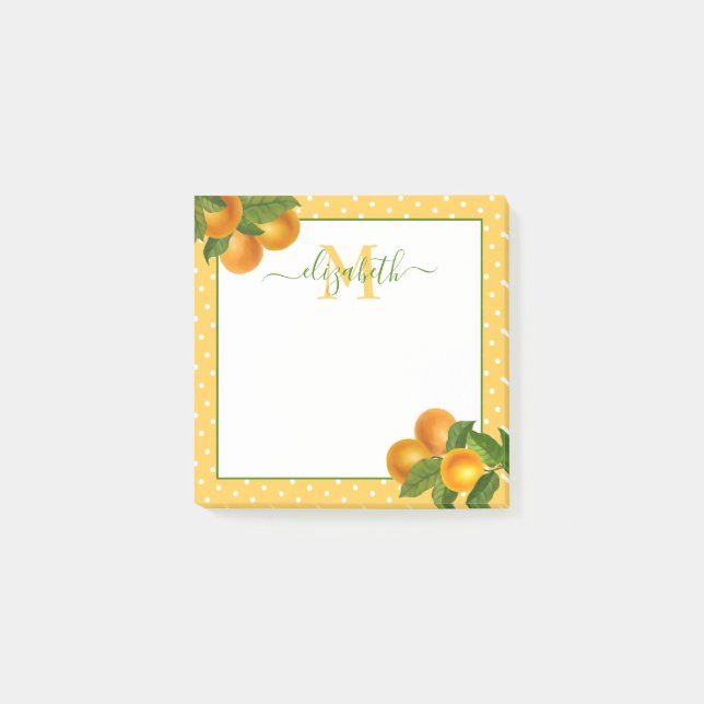 Monogram Citrus oranges Aquarelltöne rustikal Post-it Klebezettel (Vorderseite)