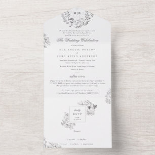 Monogram Classic Botanical Florals Wedding All In One Einladung