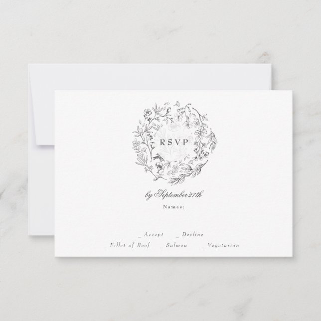 Monogram Classic Botanical Florals Wedding RSVP Karte (Vorderseite)