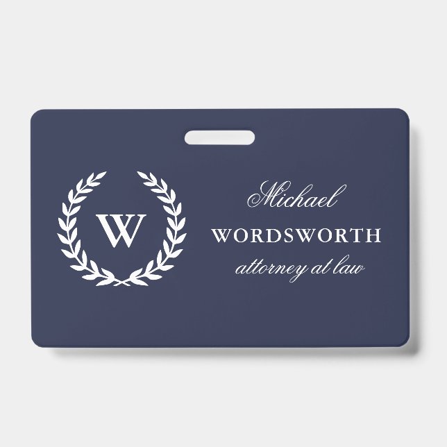 Monogram Classic Elegant Beruflich Blue Abzeichen Ausweis (Front)