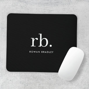 Monogram Classic Elegant Minimal Black and White Mousepad