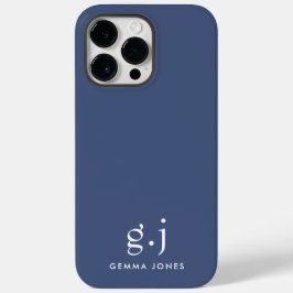 Monogram Classic Elegant Minimal Dusty Blue White Case-Mate iPhone 14 Pro Max Hülle