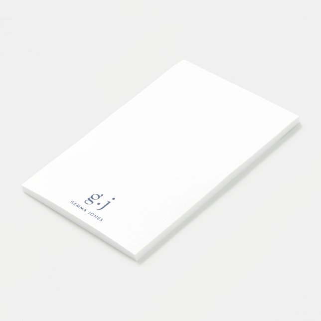 Monogram Classic Elegant Minimal Dusty Blue White Post-it Klebezettel (angewinkelt)