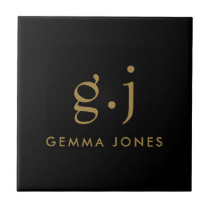 Monogram Classic Elegant Minimal Gold Black Fliese