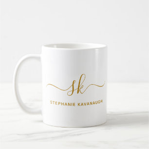 Monogram Classic Elegant Minimal Gold Script Kaffeetasse