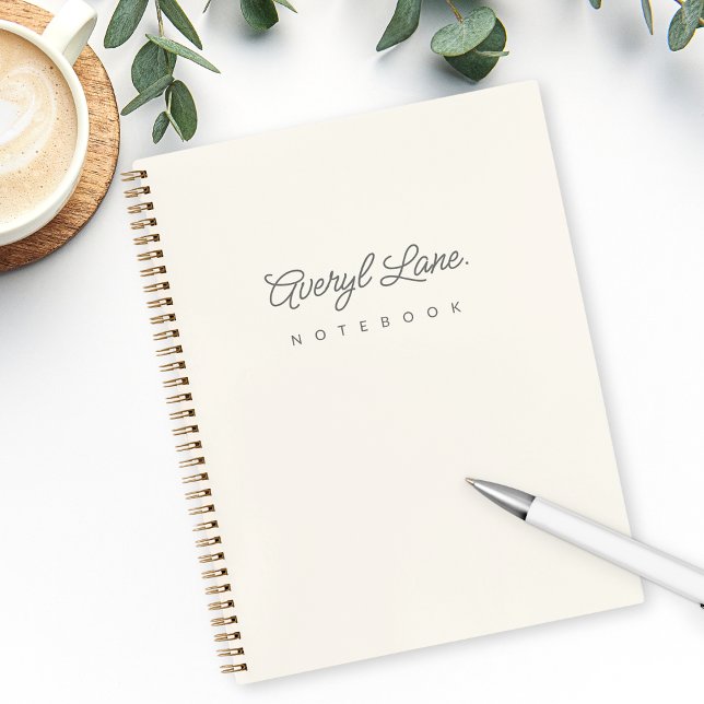 Monogram Classic Elegant Minimal Ivory Gold Script Notizbuch (Von Creator hochgeladen)