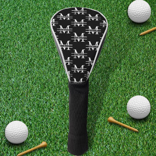 Monogram Classic Elegant Minimal Schwarz und Weiß Golf Headcover