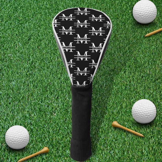Monogram Classic Elegant Minimal Schwarz und Weiß Golf Headcover (Von Creator hochgeladen)