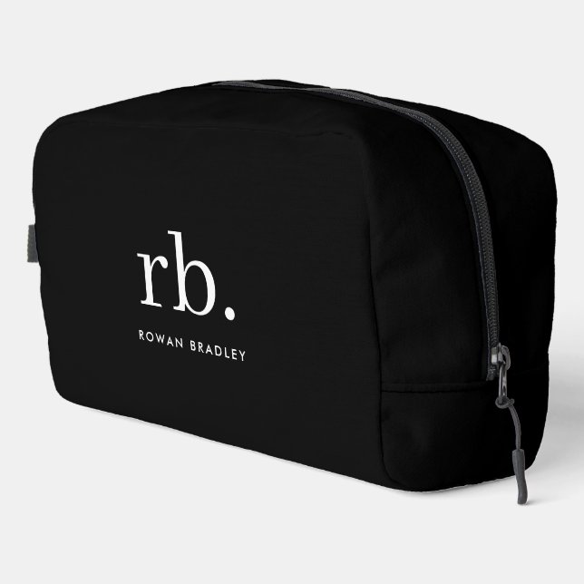 Monogram Classic Elegant Minimal Schwarz und Weiß Waschbeutel (Rechte Ecke)