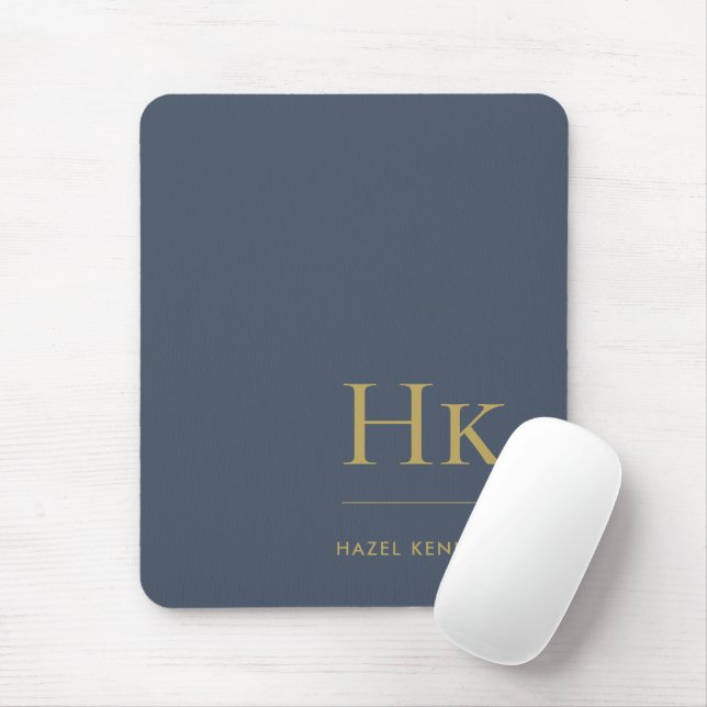 Monogram Classic Elegant Navy Blue Gold Initials Mousepad (Mit Mouse)