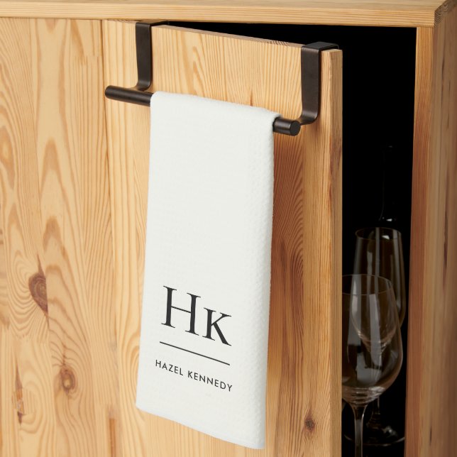 Monogram Classic Elegant Simple Minimalist Ivory Geschirrtuch (Drittel gefaltet)