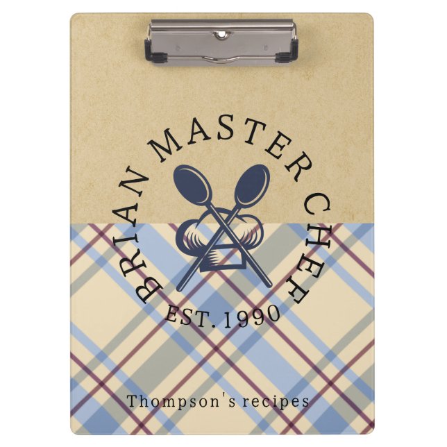 Monogram classic farmhouse style kraft paper Plaid Klemmbrett (Vorderseite)