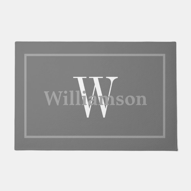 Monogram Classic Grauer Gerahmter Familienname Doo Fußmatte (Vorderseite)