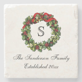 Monogram Classic Holly Wreath Custom Christmas Steinuntersetzer