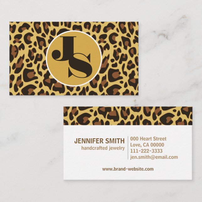 Monogram Classic Leopard Print Rockabilly Muster Visitenkarte (Vorne/Hinten)