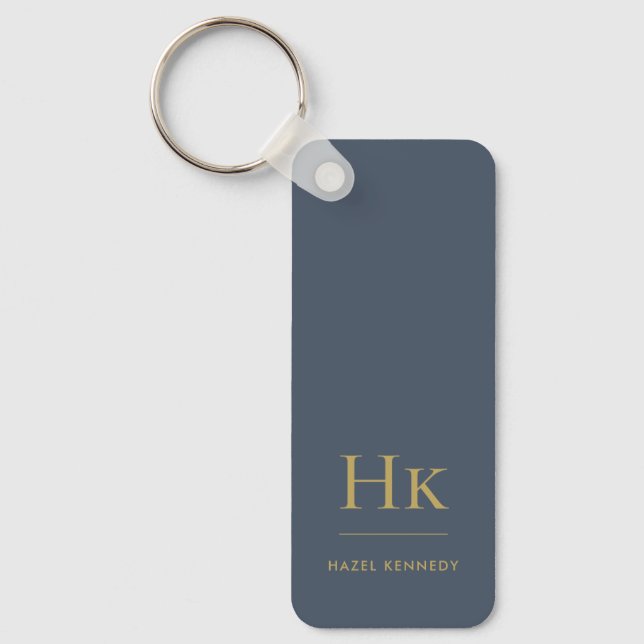 Monogram Classic Moderne Minimalistisch Navy und G Schlüsselanhänger (Vorderseite)