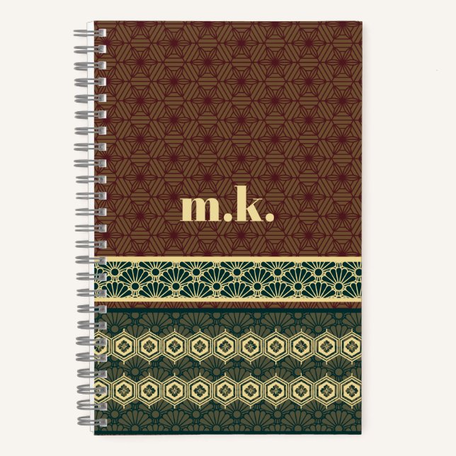 Monogram Classic Red Green Kikkou Muster Notizbuch (Vorderseite)