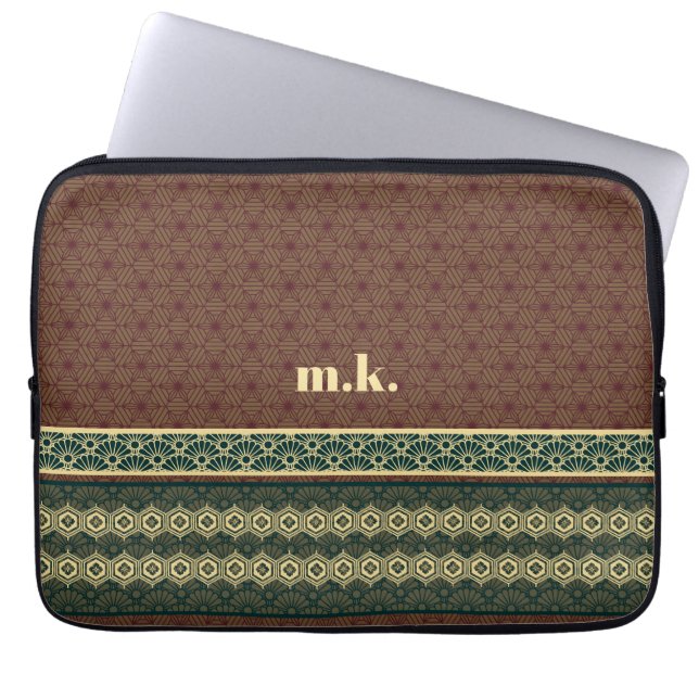 Monogram Classic Red Green Kikkou Pattern Laptopschutzhülle (Vorderseite)