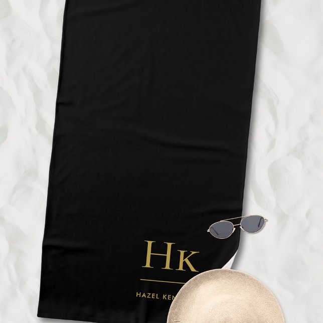 Monogram Classic Simple Chic Black Gold Strandtuch (Von Creator hochgeladen)