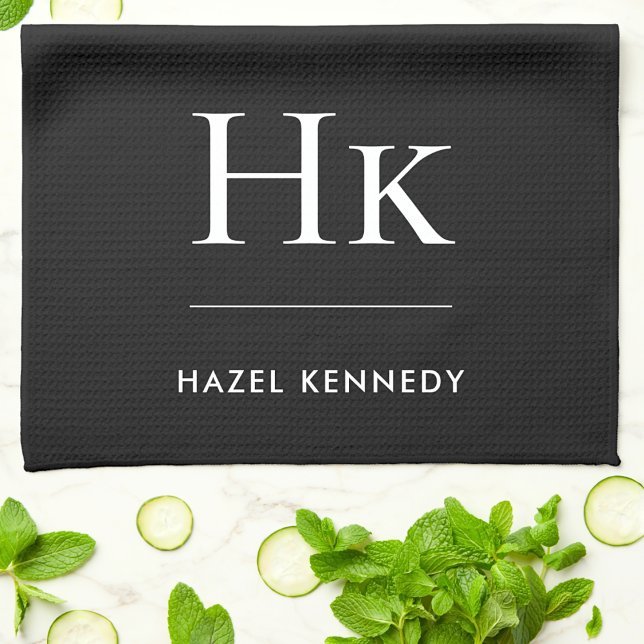 Monogram Classic Simple Elegant Black Monogrammed Geschirrtuch (Von Creator hochgeladen)