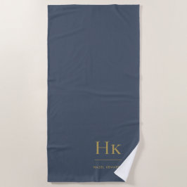 Monogram Classic Simple Navy Blue Gold Mit Monogra Strandtuch
