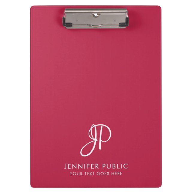 Monogram Clipboard Trend Color Viva Magenta Script Klemmbrett (Vorderseite)