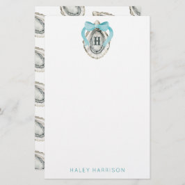 Monogram Coastal Blue Bow Oyster Briefpapier