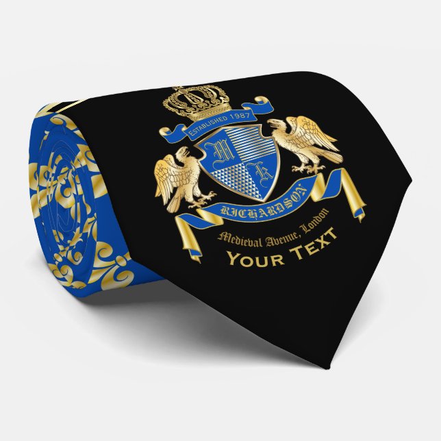 Monogram Coat of Arms Blue Gold Eagle Lilie Krawatte (Gerollt)
