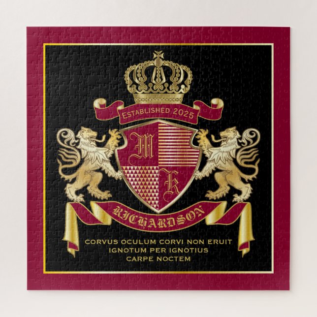 Monogram Coat of Arms Red Gold Lion Crown Emblem (Vertikal)