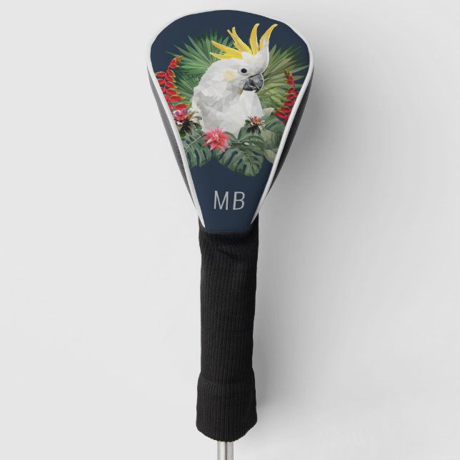 Monogram Cockatoo Bird Tropical Blume Stilvoll Golf Headcover (Vorderseite)