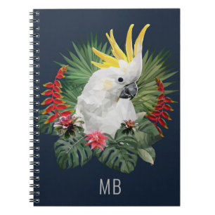Monogram Cockatoo Bird Tropical Blume Stilvoll Notizblock