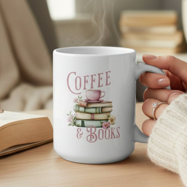 Monogram Coffee and Books Floral  Kaffeetasse (Von Creator hochgeladen)