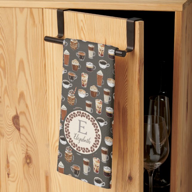 Monogram Coffee Lover Coffee Bean Geschirrtuch (Drittel gefaltet)