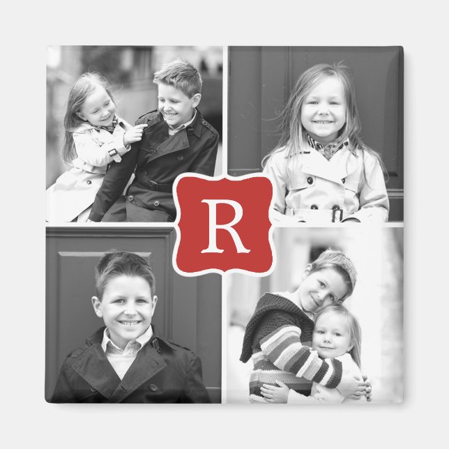 Monogram Collage Personalisiert Foto Magnet - Rot (Vorne)