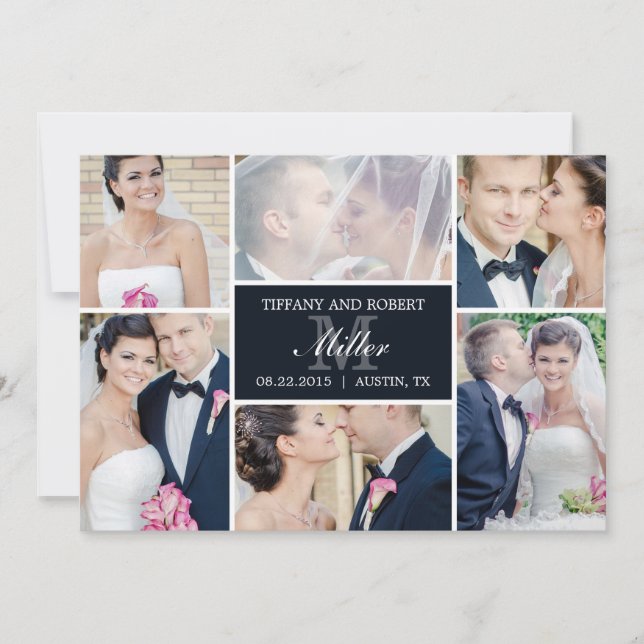 Monogram Collage Wedding Announcement - Black Einladung (Vorderseite)