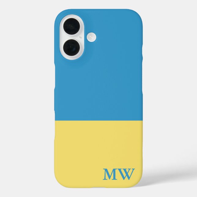 Monogram Color Block Sky Blue & Yellow iPhone 16 Hülle (Rückseite)