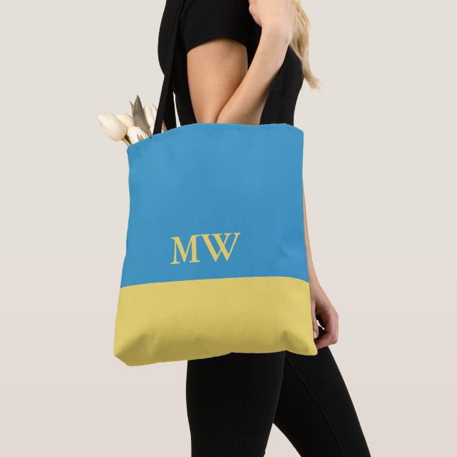 Monogram Color Block Totbeutel Sky Blau & Gelb Tasche (Von Nahem)