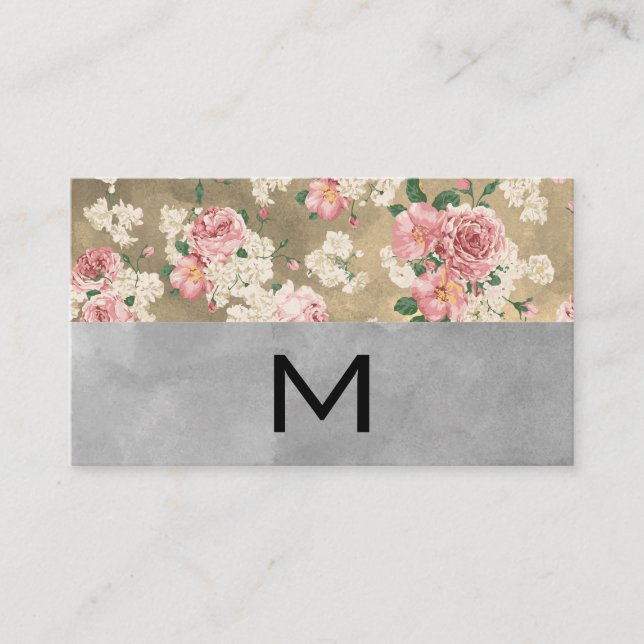 Monogram Color Blocks Elegant Floral Visitenkarte (Vorderseite)