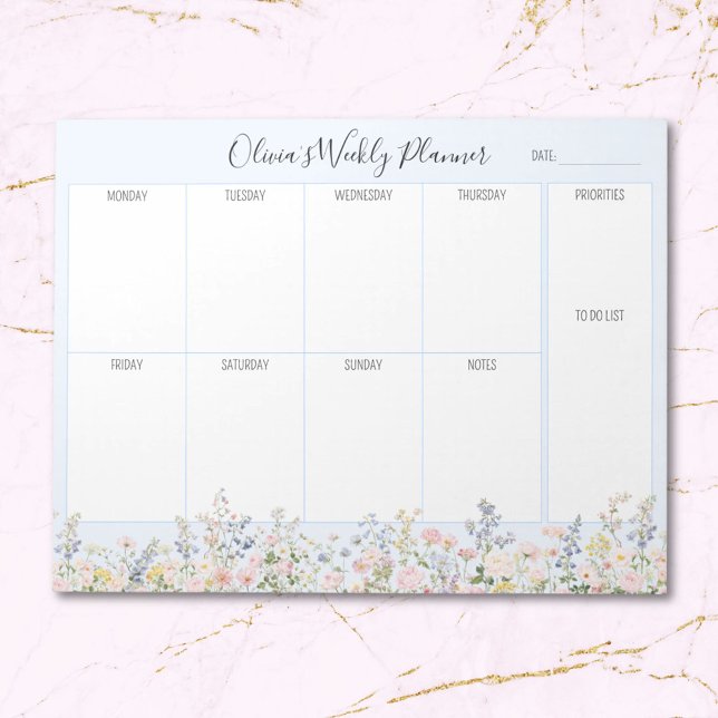 Monogram Colorful Flower Floral Weekly Planner Notizblock (Close up)