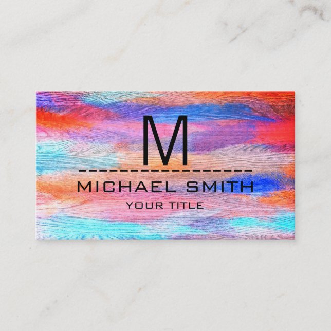 Monogram Colorful Modern Wood Grain Look Visitenkarte (Vorderseite)