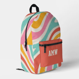 Monogram Colorful Retro Wavy Stripes Bedruckter Rucksack