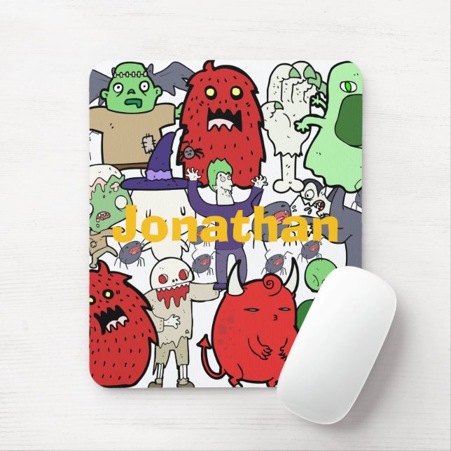 Monogram colorful spooky cartoon in red green mousepad (Mit Mouse)