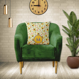 Monogram Coneflower Butterfly Floral Patterned Kissen