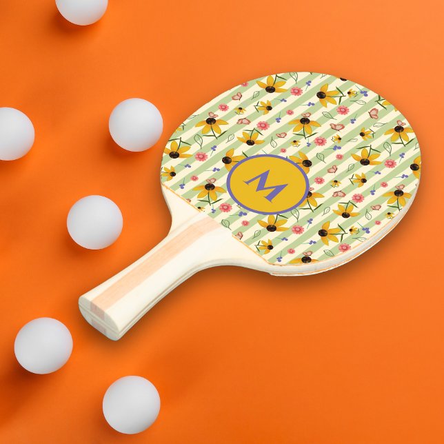 Monogram Coneflower Butterfly Floral Patterned Tischtennis Schläger (Monogram Coneflower Butterfly Floral Patterned Ping Pong Paddle)