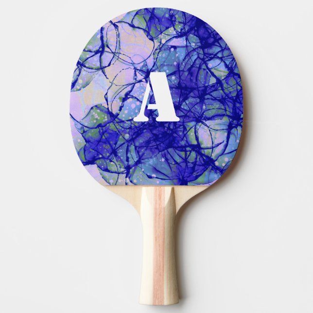 Monogram Cool Blue Abstrakt Art Doppelseitig Tischtennis Schläger (Vorderseite)
