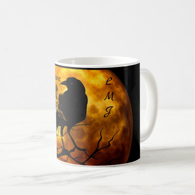 Monogram Cool 'Nevermore' Raven Halloween Kaffeetasse (VorderseiteRechts)