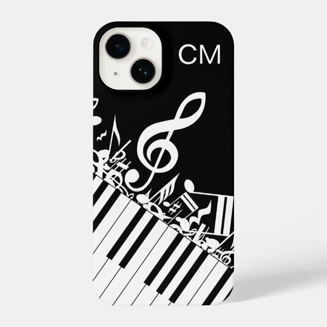 `Monogram coole Musical Notes and Piano Keys iPhone 14 Hülle (Rückseite)