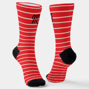Monogram coole schwarze Schriftart auf roten Strei Socken